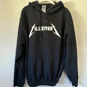 Iluziver logo unisex black hooded cotton blend fleece sweatshirt